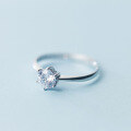 wholesale S925 Silver Women's Korean Style Minimalist Single Diamond Open Ring Adjustable Six-Prong Index Finger Ring J3128-0-3