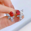 wholesale S925 Silver High-Carbon Diamond Earrings 6*8 Simulated Pigeon Blood Red Earrings for Women,Ins Style by Zhuozhifan Jewelry New Collection-0-1