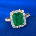 wholesale S925 Silver New Style Simulated Emerald 2 Carat Group Setting Full Diamond Ring for Women 7*9 Cross-Border-0-1