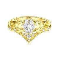 wholesale 18k Gold Plated Sterling Silver Crown Ring for Women, Luxurious and Sophisticated Vintage Style Rings-925 Silver Gold US Size 9#