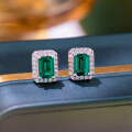 wholesale S925 silver hypoallergenic classic halo lab-grown emerald 5*7mm small octagon stud earrings for women-0-0