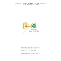 wholesale S925 Sterling Silver Natural Green Chalcedony Zircon Light Luxury Flat Head Threaded Ear Cartilage Piercing Earrings, Popular In Europe And America-Single gold #4 (2MM)