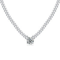 wholesale 18k White Gold Plated Silver 3mm Wide Cuban Chain 1ct Moissanite Necklace-Platinum 44+3cm