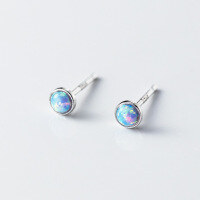 wholesale S925 Sterling Silver Circular Synthetic Opal Ear Studs Minimalist Design Commutable Ear Accessories M05932-S925 silver pair of gold 925 silver green opal