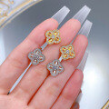 wholesale S925 silver jewelry, trending on Xiaohongshu: Cross Vajra Four-Leaf Flower Earrings, new Chinese-style national trend-0-3