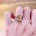 wholesale S925 silver new 8*10mm high-carbon diamond square white and yellow double diamond ring for women, luxurious and fashionable-0-3