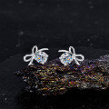 Metal Cute Sweet Bow Four-Prong Moissanite Stud Earrings-0-2