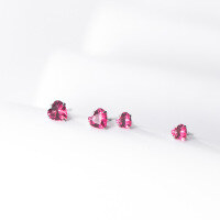 wholesale S925 silver minimalist Korean-style small heart-shaped red diamond earrings for women, M00578-S925 silver pair 3mm 925 silver