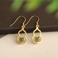 wholesale 925 silver gold-plated Chinese-style cheongsam Hanfu natural jade earrings with certificate, featuring gourd-shaped inlays of jasper for women-5*5 heart-shaped jasper earrings>925 silver