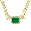 wholesale 925 Silver Adjustable Minimalist Necklace 40+3cm with Simulated Emerald 1ct Pendant, Mu Jing Jewelry New-0-0