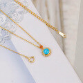 wholesale 14K Gold Plated S925 Silver Geometric Circular Turquoise Necklace, Minimalist Niche Retro Style-0-3