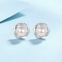 wholesale S925 Sterling Silver Ear Pins Moissanite Stud Earrings Freshwater Pearl Earrings Small Rose Flower Earrings in Stock for Wholesale-8mm pearl/16.8 points 925 silver