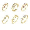 wholesale S925 Sterling Silver French Floral Ring for Women, Luxury Adjustable Open Band with Colorful Zircon-0-4