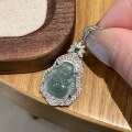 wholesale S925 Sterling Silver Ice-Transparent Sky Blue Chalcedony Inlaid Diamond Buddha Pendant Necklace, Fashion New Chinese Style Versatile Collarbone Chain-0-1
