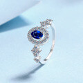 wholesale 925 Sterling Silver Moissanite Ring Women's Sapphire Blue Oval Halo Ring, High-end Icy Style Ins Aesthetic-0-1