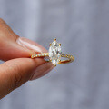 Sterling Silver Marquise Moissanite Ring, Simple Classic Style-0-2