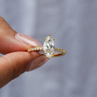 Sterling Silver Marquise Moissanite Ring, Simple Classic Style-Set with 2CT moissanite  US No. 9