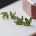 wholesale 18k gold-plated sterling silver natural bright green jade clover earrings with fine texture and vibrant color-0-1