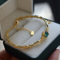 wholesale 18k gold-plated sterling silver natural emerald bamboo bracelet, elegant and stylish minimalist bangle-0-2