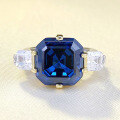 wholesale S925 Silver New Royal Blue Asscher Cut 12*12mm Ring, Simple, Stylish, and Versatile-0-0