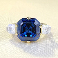 wholesale S925 Silver New Royal Blue Asscher Cut 12*12mm Ring, Simple, Stylish, and Versatile-R766 Royal Blue>No. 6