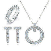 wholesale 925 Sterling Silver Amazon Best-Selling European and American Style Ring, Earrings, and Necklace Jewelry Set Three-Piece Set, Ins Style-Ring TL-562 + Earrings TLED160 + Necklace TLXL193  US Size 8#