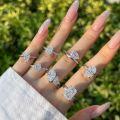 wholesale S925 Sterling Silver Wedding-style Ring for Women with Ice Flower Cut, Pear-shaped Oval, Square Sugar Zirconia Design, Fashionable and Elegant Band-0-1