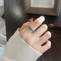 wholesale S925 Sterling Silver Retro Vintage Chinese Style Wide Band Adjustable Open Ring-0-2