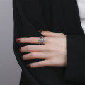 wholesale S925 Sterling Silver 3D Effect Feather Index Finger Ring Punk Adjustable Open Ring-0-2