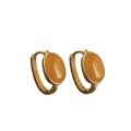 wholesale Metal material first, natural old beeswax ear clips for women, full dense chicken oil yellow classic versatile amber earrings, ear hoops with an elegant and high-end feel-0-4