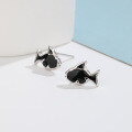 wholesale S925 sterling silver minimalist small fish earrings with black enamel, a niche and stylish cross-border new accessory-0-3