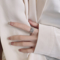 wholesale S925 Sterling Silver Wide Wrap Bondage Good Meaning English Letter Open Ring Hip Hop Style Ring-973J/approx. 6.7g Adjustable opening