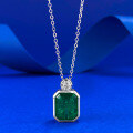 wholesale Sterling Silver Stunning New Luxury Halo Bezel-Set 10*12 Simulated Emerald Pendant Necklace for Women-0-0