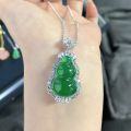 wholesale S925 Sterling Silver New Chinese Style Necklace for Women with Buddha, Gourd, Ruyi, Chalcedony, Water Foam Jade Cabochon, Imperial Green Agate Pendant-0-9