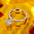 wholesale 18K Gold Plated S925 Sterling Silver 1 Carat Six-Prong Moissanite Ring, Hand-Tied Floral Bridal Set-0-1