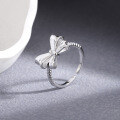 wholesale Metal material: 925 silver Korean-style fashionable and versatile bow open ring, ins design, simple and elegant index finger ring-0-2