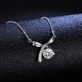Sterling Silver 1ct Moissanite Bow Pendant Necklace-0-0
