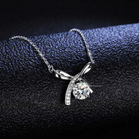Sterling Silver 1ct Moissanite Bow Pendant Necklace-1-carat D-color moissanite (with necklace)  925 silver