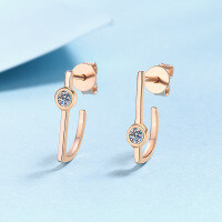 wholesale S925 Sterling Silver with Champagne Gold Plating Minimalist Lines Moissanite Stud Earrings for Women, Versatile and Subtle Design, Ideal Gift for Girlfriend-20 points Moissanite champagne gold 925 silver