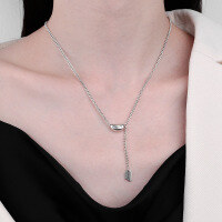 wholesale S925 Sterling Silver Acacia Bean Interlocking English Tassel Luck Necklace, Light Luxury Ins Fashion Versatile Collarbone Chain-409L/approximately 7.8g 925 silver