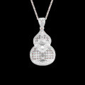 wholesale Silver Makers S999 Hollowed-out Gourd Pendant with Double Blessings and Chinese Character "Fu" Design, Fashionable Retro Chinese Style Versatile Accessory-0-1