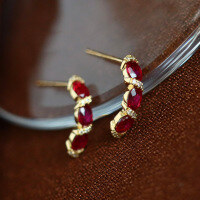 wholesale S925 sterling silver red elk earrings with elegant curved ribbon inlay, versatile and sophisticated ear accessories for women-BE0195-Gold