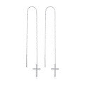 wholesale S925 Sterling Silver Cross Ear Thread with European and American Micro-Set Zirconia Long Drop Earrings, Fashionable and Sparkly Cross-Border Earring Wholesale-0-3