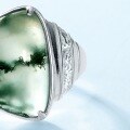 wholesale S925 Sterling Silver European and American New Geometric Irregular Moss Agate Ring, Personalized and Trendy, for Wholesale-0-2