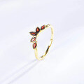 wholesale S925 Sterling Silver Red Elk Overall French Light Luxury Personality Design Leaf Ring Adjustable Tail Ring for Women-0-2