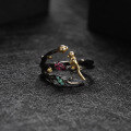 wholesale S925 silver Italian craft designer vintage-style ring with naturalistic bird design and natural rose garnet-0-1