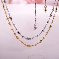 wholesale S925 Sterling Silver Beaded Choker Necklace with Laser-Cut Starry Sky Design, Adjustable Slider Chain, Light Luxury and Versatile-White gold about 15+5 cm