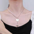 wholesale S925 Sterling Silver Retro Light Luxury Style Pearl Constellation Pattern Heart Tassel Necklace for Women-0-2