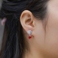 wholesale Metal: S925 Silver Plated Cross-Border New Product Fashion Light Luxury Cultivated Ruby Inlaid Earrings, European and American Style Simulated Rose Flower Ear Studs-0-1
