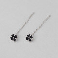 wholesale S925 Sterling Silver Fresh and Sweet Ins Style Niche Design Black Four-Leaf Clover Ear Thread M05813-0-2